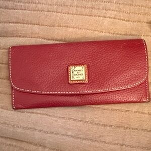 Dooney & Bourke Red Pebble Leather Continental Wallet with Gold Logo